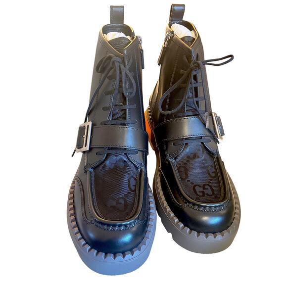 Gucci NWB Balck and Orange Lace Up Boot Buckle main image 6